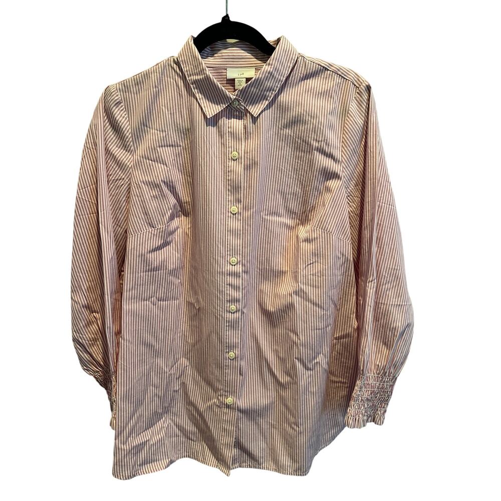 J. Jill W’s Pink Striped Button Down w/ Sleeve Detail Size Med Petite